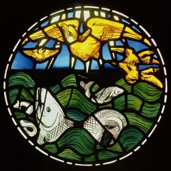 Aves e Peixes, detalhe da Janela da Criação, 1861 (vitral) (ver 120153)